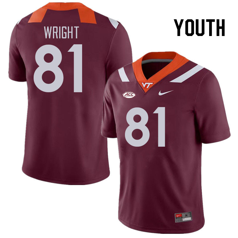 Youth #81 Dallan Wright Virginia Tech Hokies College Football Jerseys Stitched Sale-Maroon